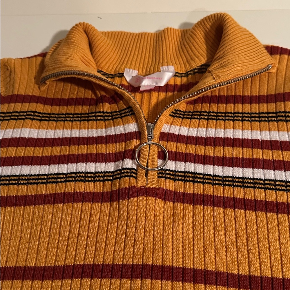 Striped Ribbed Quarter Zip Mock Neck Sweater Retro 70s Sun Devil colors! Size L - Picture 3 of 4